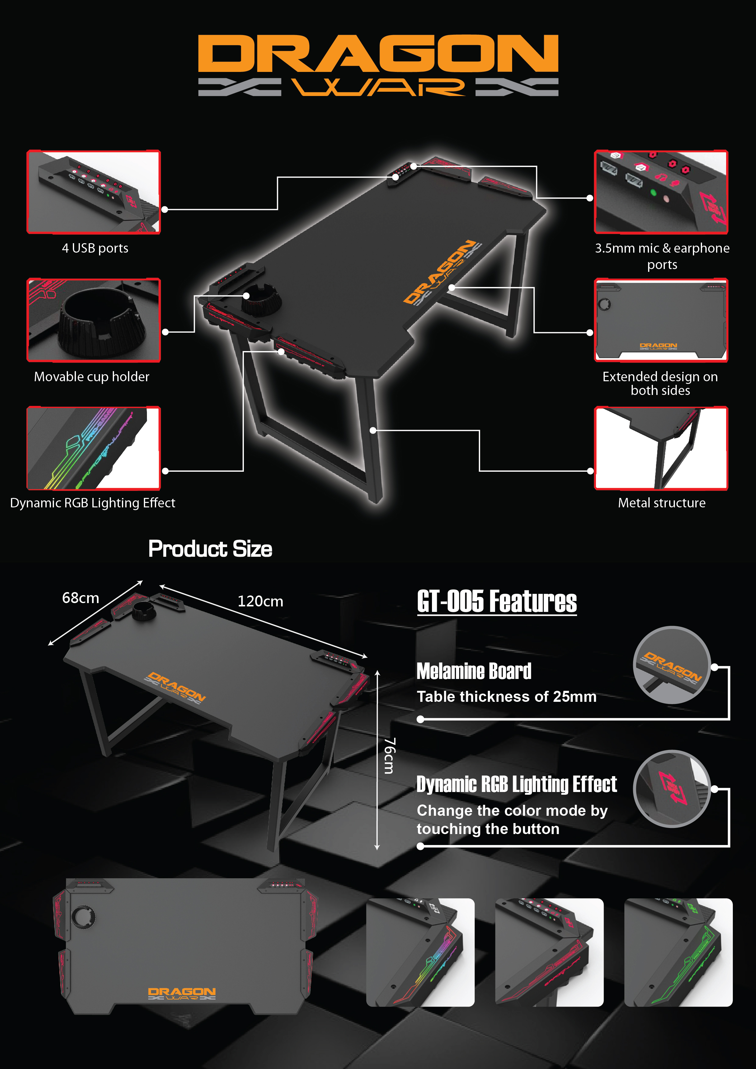 Bureau de jeu DragonWar RGB(Open Box)