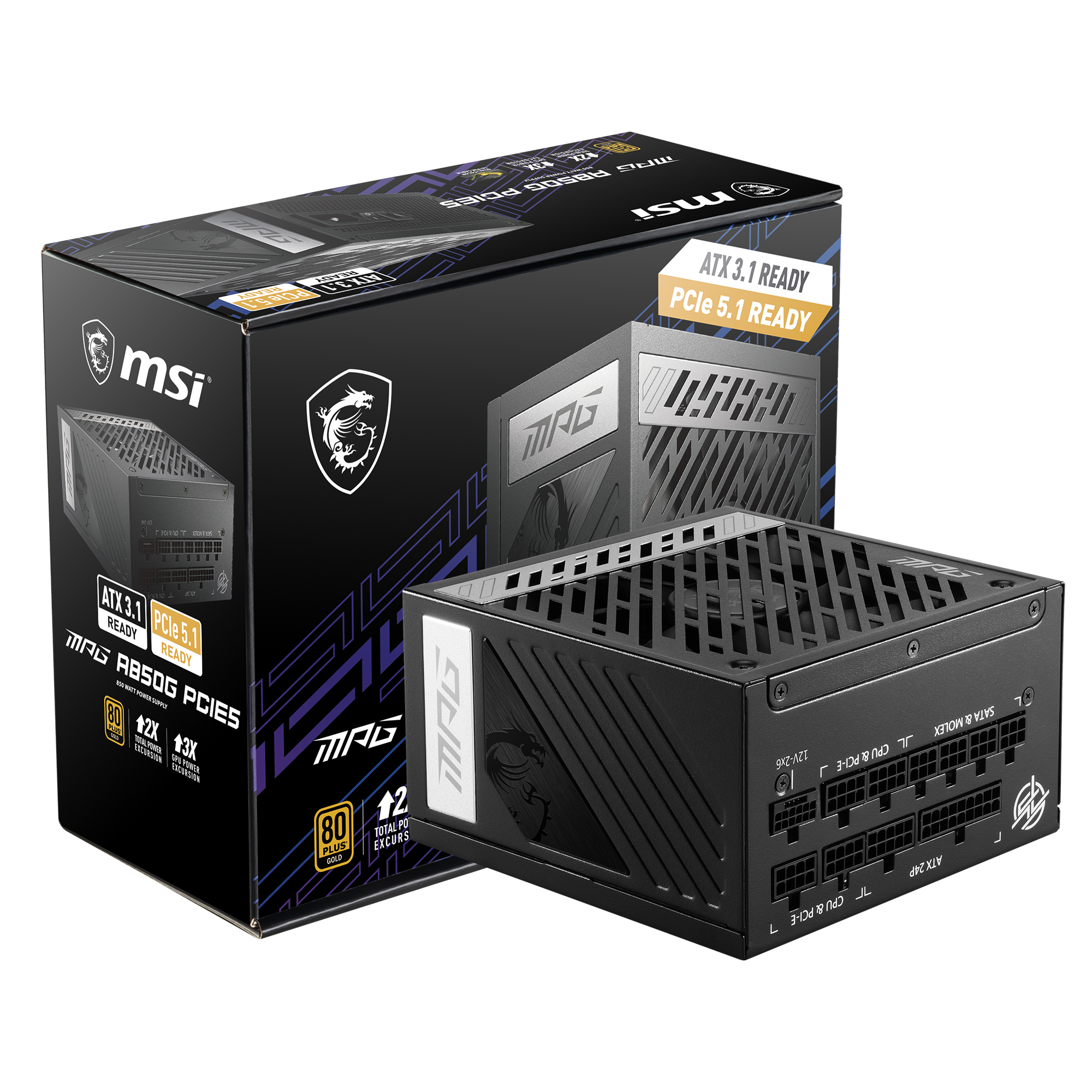 MSI MPG A850G PCIE5, Fully Modular Compact , 80+ Gold,garantie 10 ans