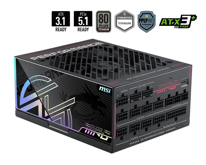 MSI MPG Ai1600TS PCIE5, 1600W, 80 PLUS Titanium Certification, PSU