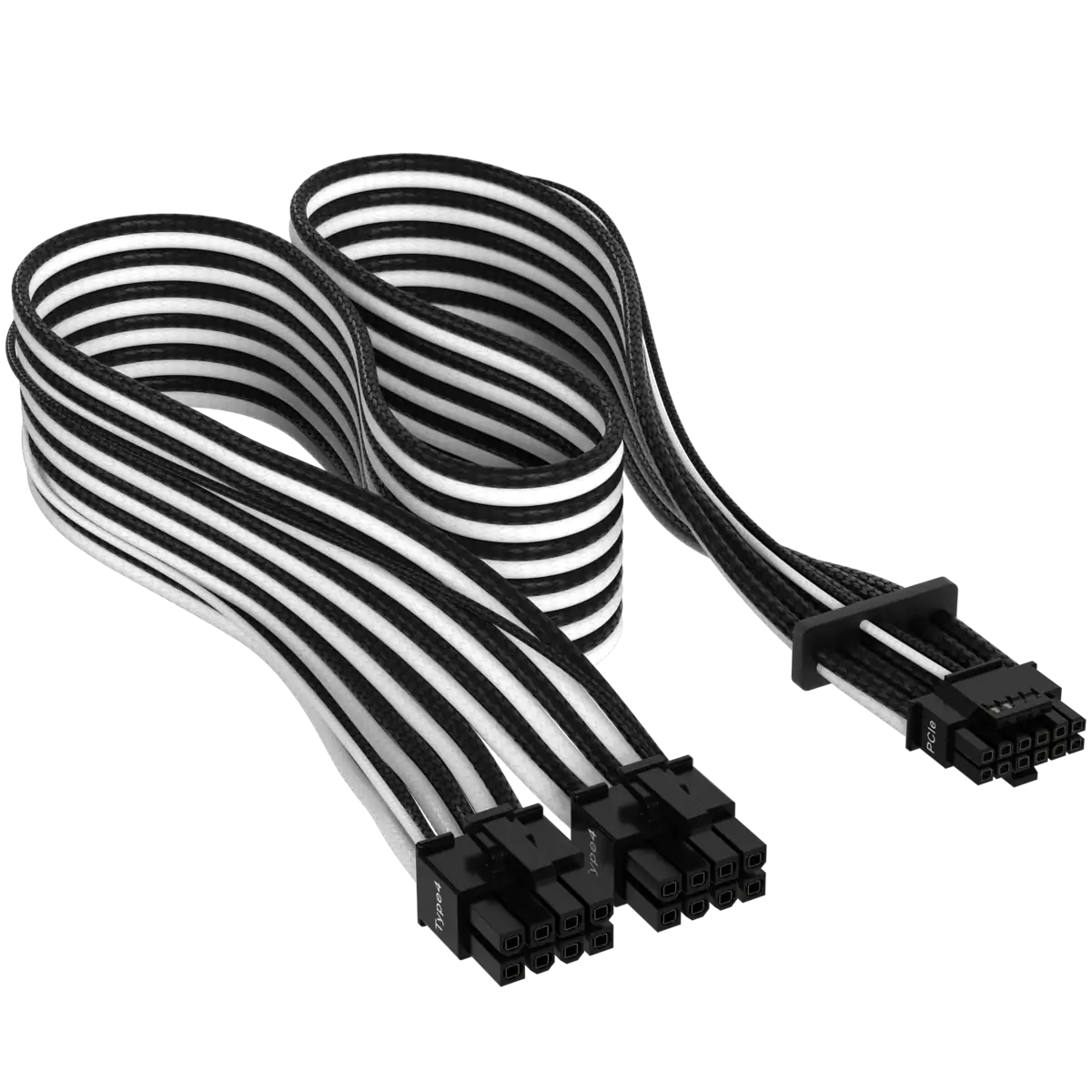 âble d^alimentation CORSAIR Premium Individually Sleeved 12+4 broches PCIe Gen 5 Type-4 600W 12VHPWR, noir/blanc