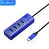 ORICO 4-Port Type-C to USB 3.0 Hub Adapter with 15cm Cable, Blue