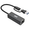 iCAN USB Type-C and USB-A to RJ-45 5G Aluminum Adapter, Black