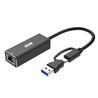 iCAN USB Type-C and USB-A to RJ-45 5G Aluminum Adapter, Black