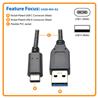 Tripp Lite USB 3.1 Gen 2 (10 Gbps) Cable, USB Type-C (USB-C) to USB-A (M/M), 3 ft | U428-003-G2